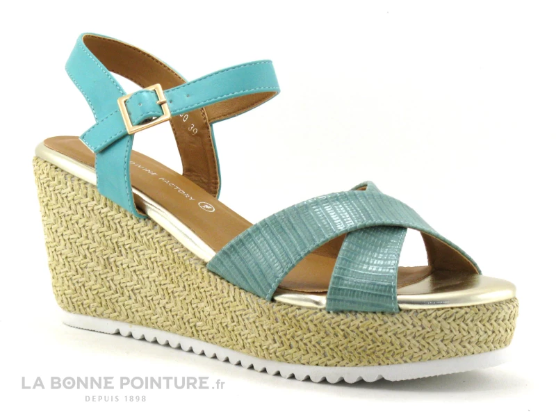 The Divine Factory QL4350 Vert D Eau - Sandale Talon Compense 3 The Divine Factory QL4350 Vert D Eau - Sandale Talon Compense