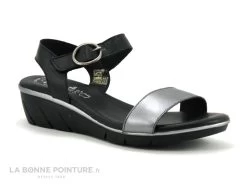 Valerias 6023 Argent - Noir - Sandale Femme Semelle Compensee