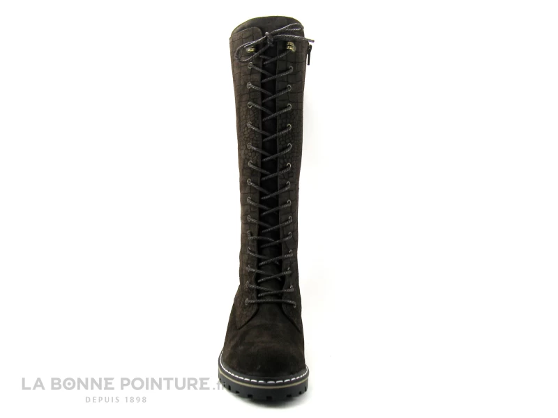 Elue Par Nous KOFOUR Marron Velours Croco - Botte Lacet Femme 4 Elue Par Nous KOFOUR Marron Velours Croco - Botte Lacet Femme – Image 2