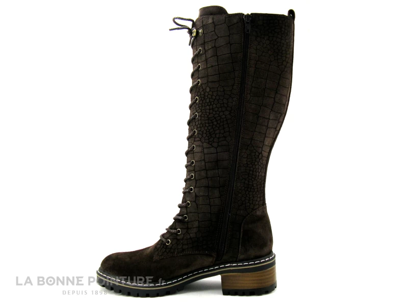 Elue Par Nous KOFOUR Marron Velours Croco - Botte Lacet Femme 5 Elue Par Nous KOFOUR Marron Velours Croco - Botte Lacet Femme – Image 3