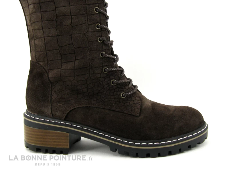Elue Par Nous KOFOUR Marron Velours Croco - Botte Lacet Femme 7 Elue Par Nous KOFOUR Marron Velours Croco - Botte Lacet Femme – Image 5