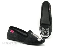 Maison Espadrille 6149-4 Noir - Chausson Ballerine Avec Chats